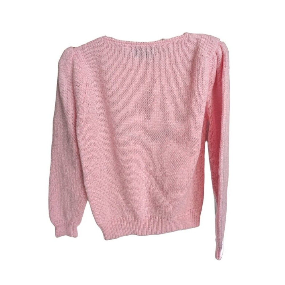 Sussan Kent Tinsel Sweater Women's M Bubblegum Pink V Pullover 80's Vintage - Picture 3 of 6